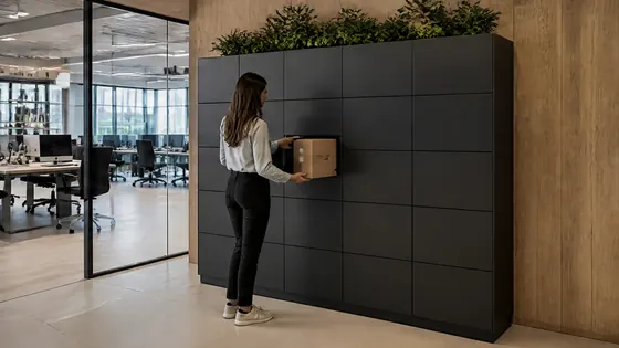 Click en collect lockers — smart lockers in een moderne Nederlandse werkomgeving, gids 2026