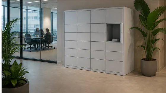 Afhaallockers voor flexkantoren — een praktijkopstelling met smart lockers voor 2026